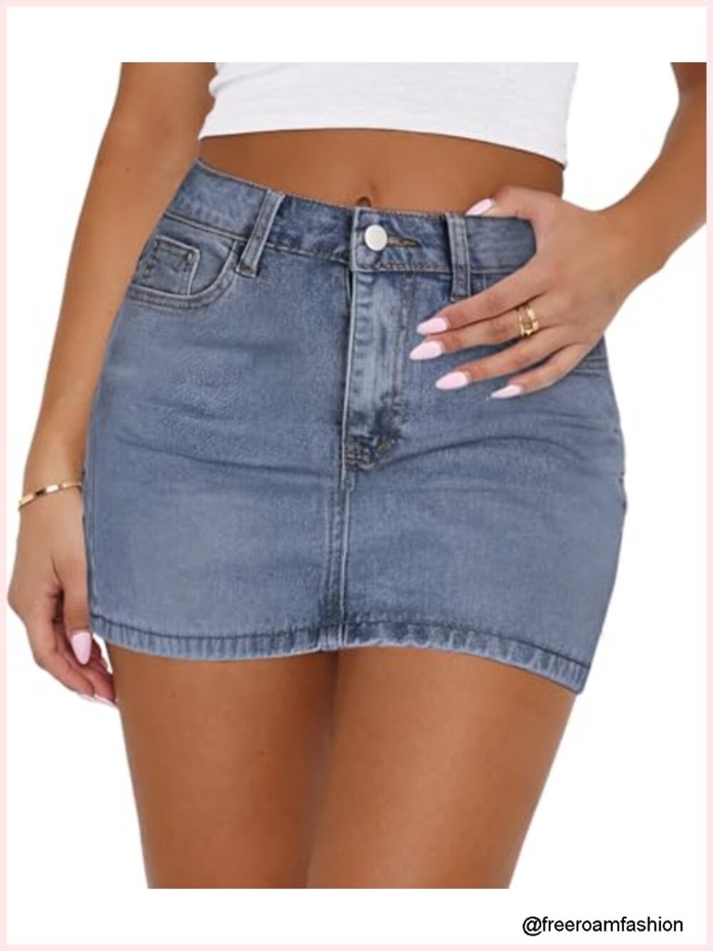 MONCCIZA Denim Mini Skirt Stretchy Low Rise Y2K Cute Micro Skirts with Pockets